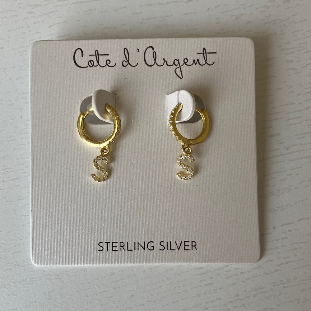 Cote d’ Argent Sterling Silver (Letter “S”) Earrings - NWT
